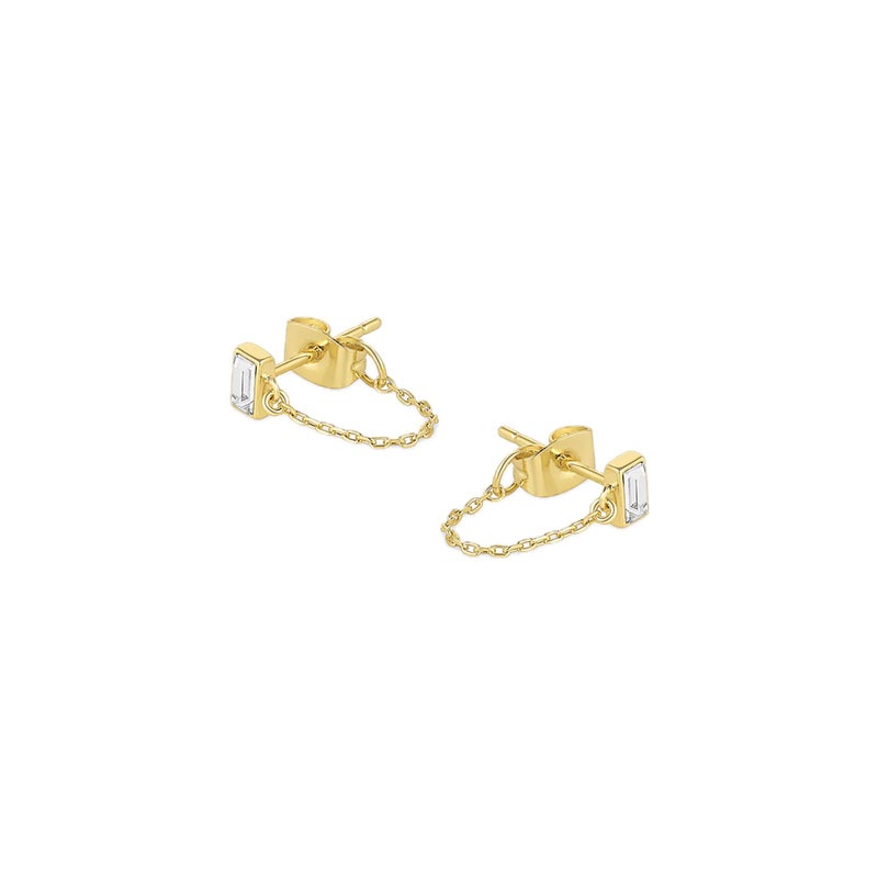 gorjana Women's Desi Chain Huggie Earrings, 18k Gold Plated w/White Crystal, Stud Earring w/Chain Dangle - Image 2